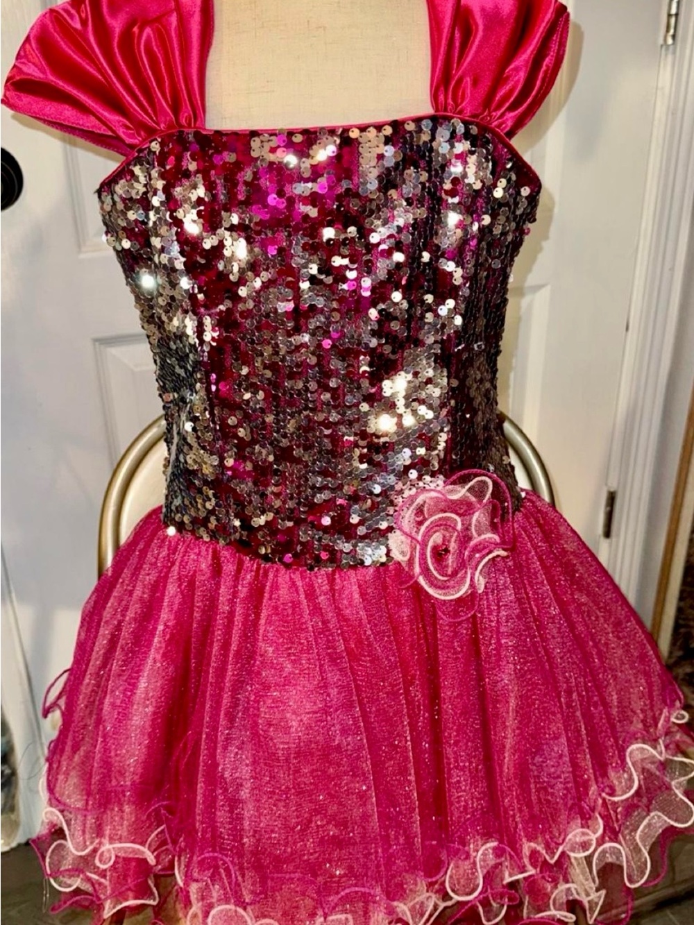 Girls Hot Pink Sequin Tulle Party Dress